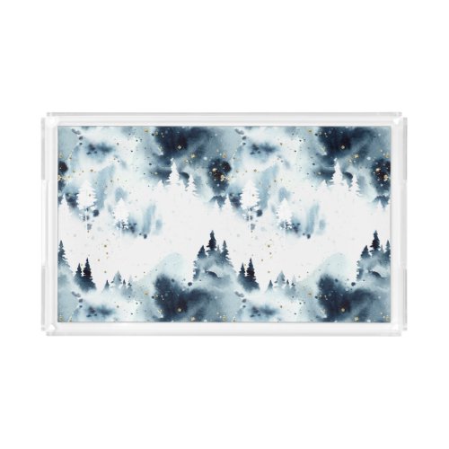 Midnight Blue Forest Watercolor Pattern Acrylic Tray