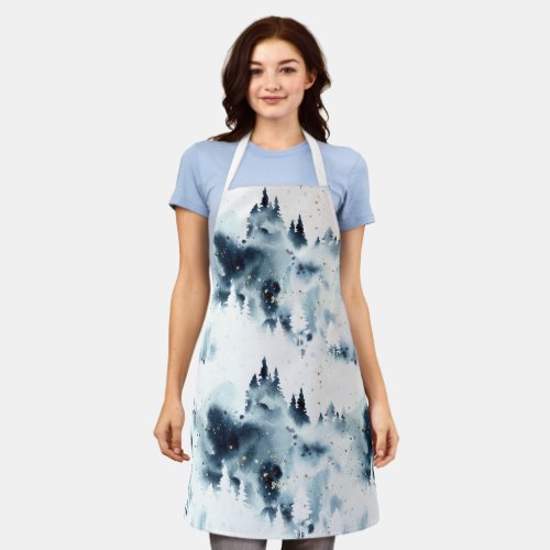 Midnight Blue Forest Watercolor Pattern Apron