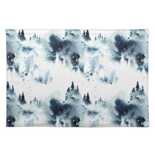 Midnight Blue Forest Watercolor Pattern Cloth Placemat