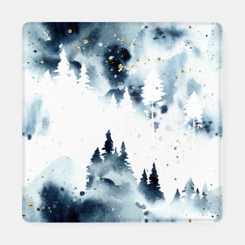 Midnight Blue Forest Watercolor Pattern Coaster Set