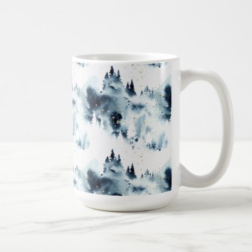 Midnight Blue Forest Watercolor Pattern Coffee Mug