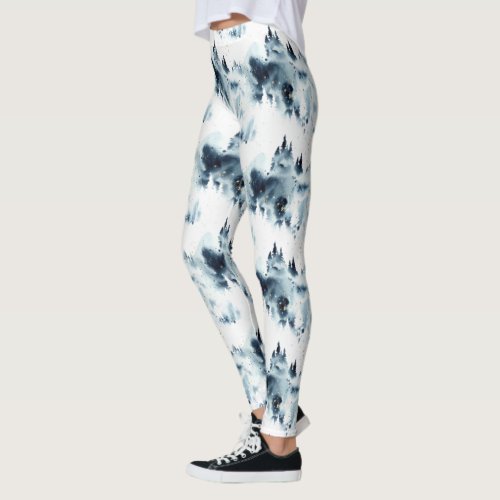 Midnight Blue Forest Watercolor Pattern Leggings