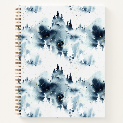 Midnight Blue Forest Watercolor Pattern Notebook