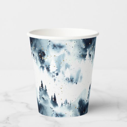 Midnight Blue Forest Watercolor Pattern Paper Cups