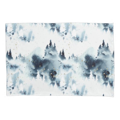 Midnight Blue Forest Watercolor Pattern Pillow Case