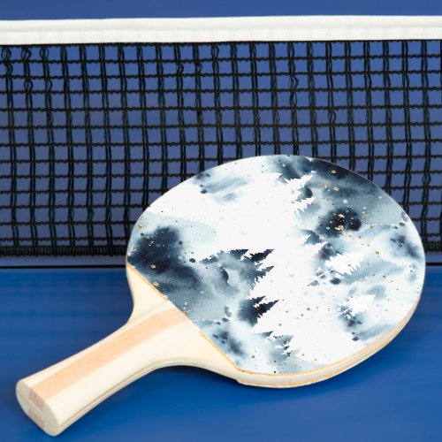 Midnight Blue Forest Watercolor Pattern Ping Pong Paddle