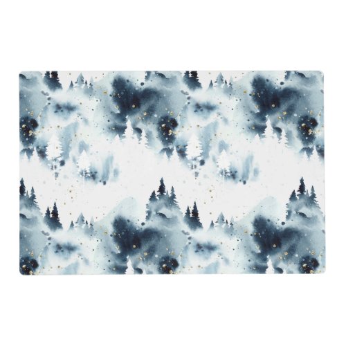 Midnight Blue Forest Watercolor Pattern Placemat