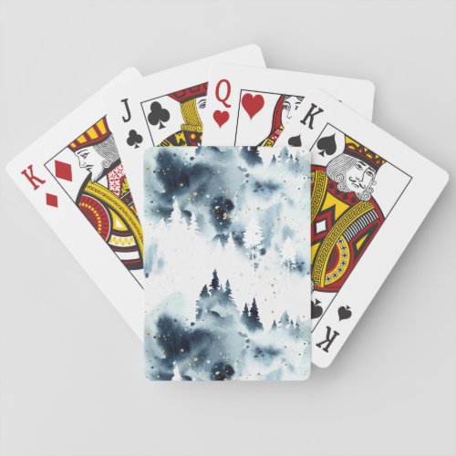 Midnight Blue Forest Watercolor Pattern Playing Cards