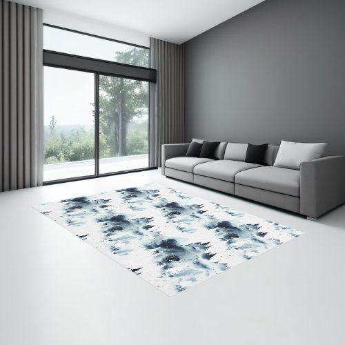 Midnight Blue Forest Watercolor Pattern Rug