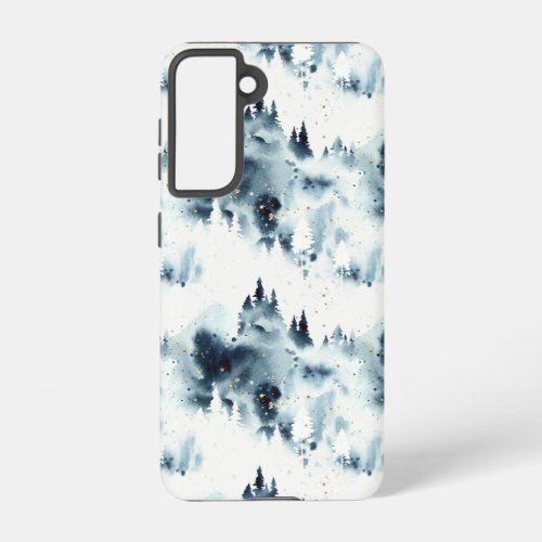 Midnight Blue Forest Watercolor Pattern Samsung Galaxy S21 Case