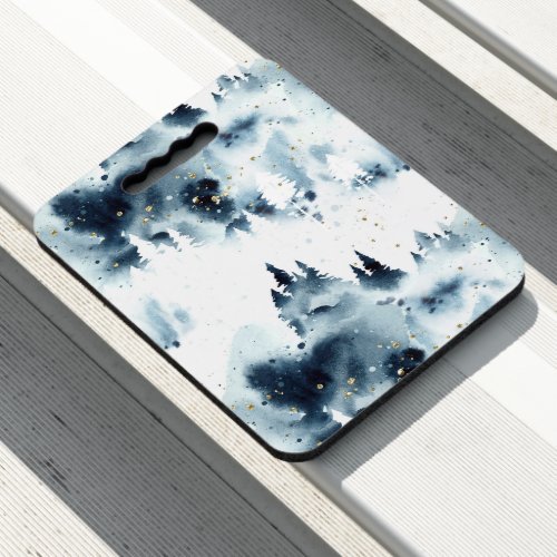 Midnight Blue Forest Watercolor Pattern Seat Cushion