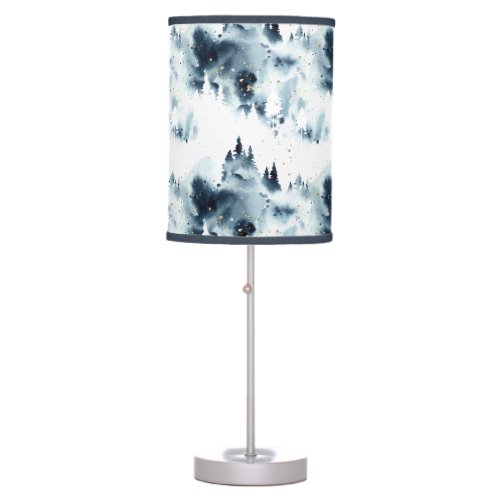 Midnight Blue Forest Watercolor Pattern Table Lamp