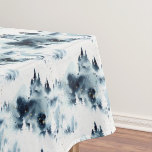 Midnight Blue Forest Watercolor Pattern Tablecloth