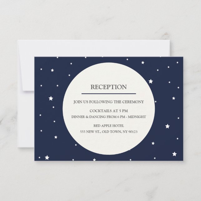 Midnight Blue Full Moon Star Wedding Reception Invitation (Front)