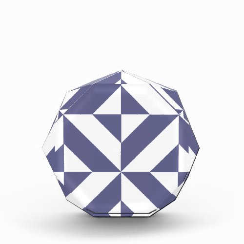 Midnight Blue Geometric Deco Cube Pattern Acrylic Award