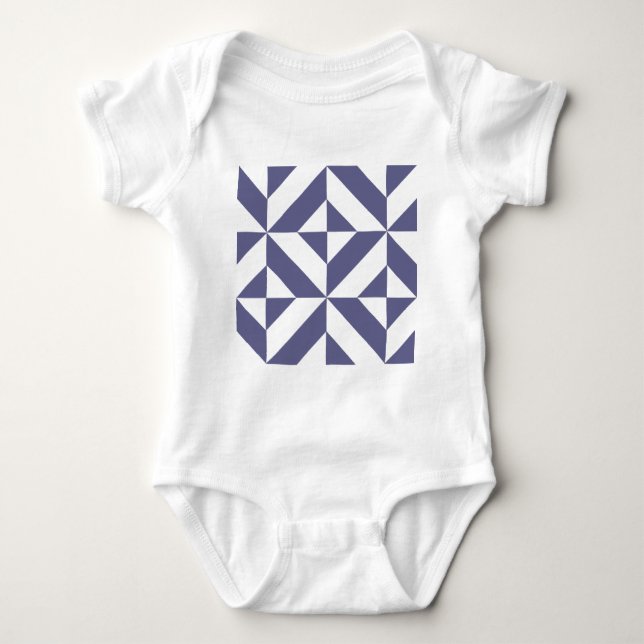 Midnight Blue Geometric Deco Cube Pattern Baby Bodysuit (Front)