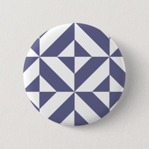 Midnight Blue Geometric Deco Cube Pattern Button