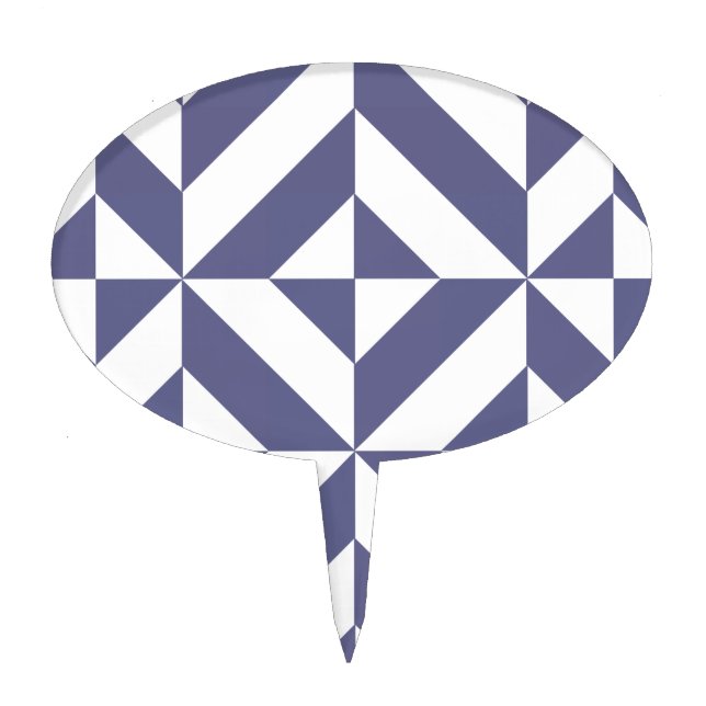 Midnight Blue Geometric Deco Cube Pattern Cake Topper (Front)