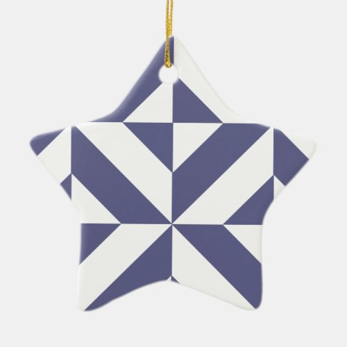 Midnight Blue Geometric Deco Cube Pattern Ceramic Ornament