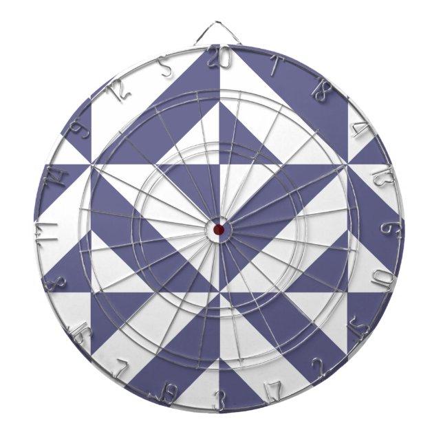 Midnight Blue Geometric Deco Cube Pattern Dartboard With Darts (Front)