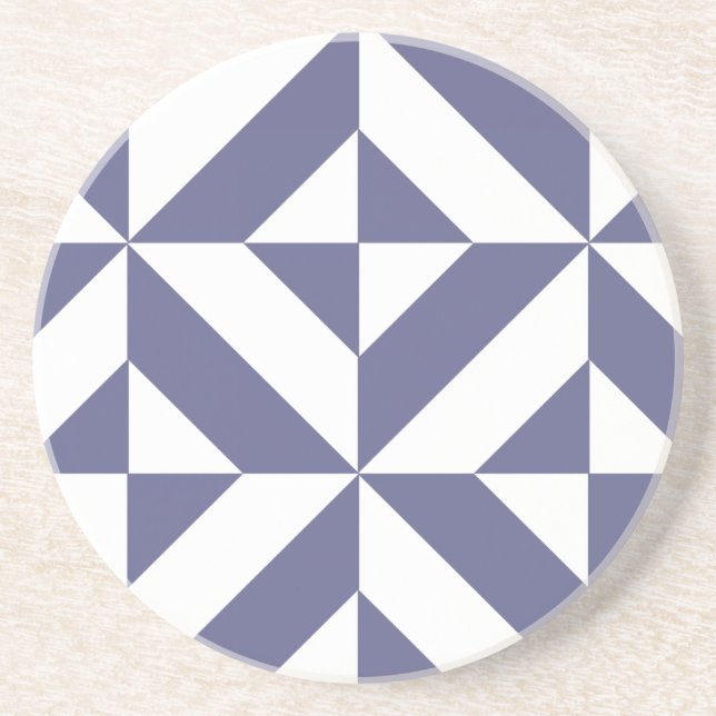 Midnight Blue Geometric Deco Cube Pattern Drink Coaster (Front)