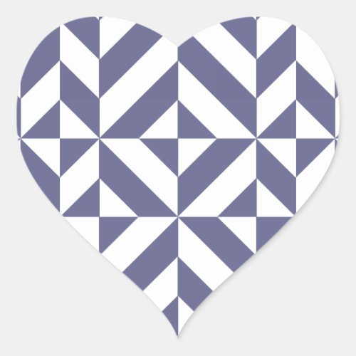 Midnight Blue Geometric Deco Cube Pattern Heart Sticker