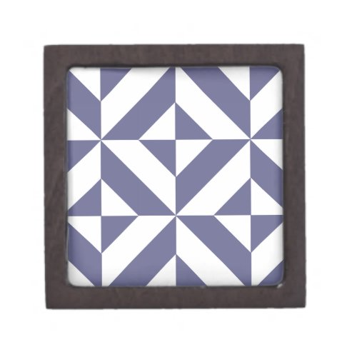 Midnight Blue Geometric Deco Cube Pattern Keepsake Box