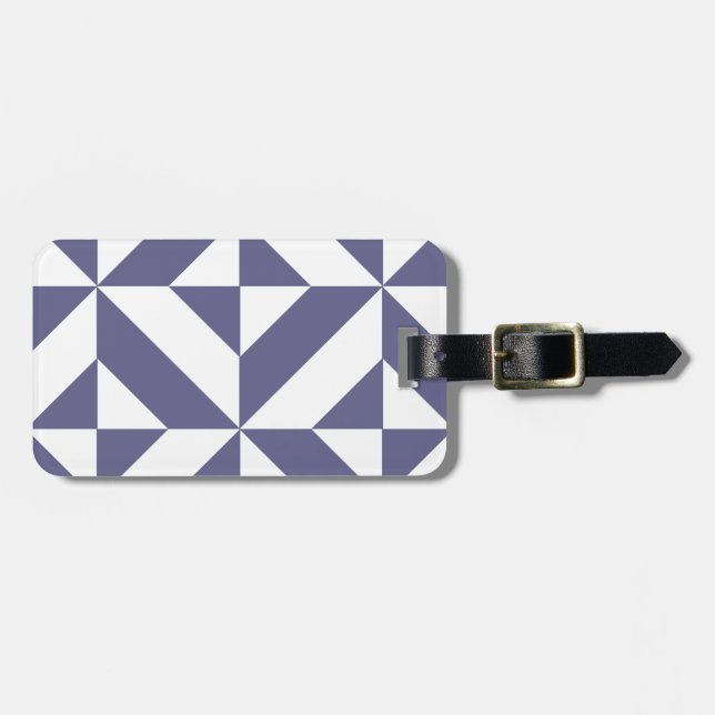 Midnight Blue Geometric Deco Cube Pattern Luggage Tag (Front Horizontal)