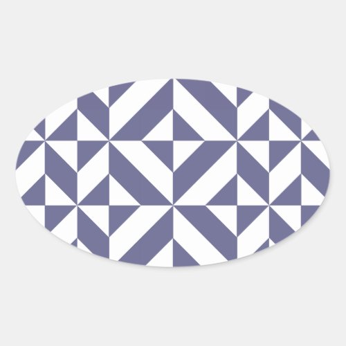 Midnight Blue Geometric Deco Cube Pattern Oval Sticker