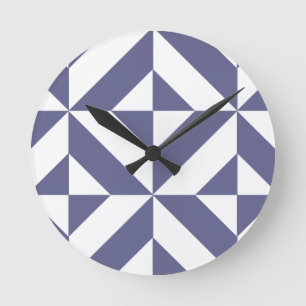 Midnight Blue Geometric Deco Cube Pattern Round Clock
