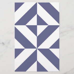 Midnight Blue Geometric Deco Cube Pattern Stationery