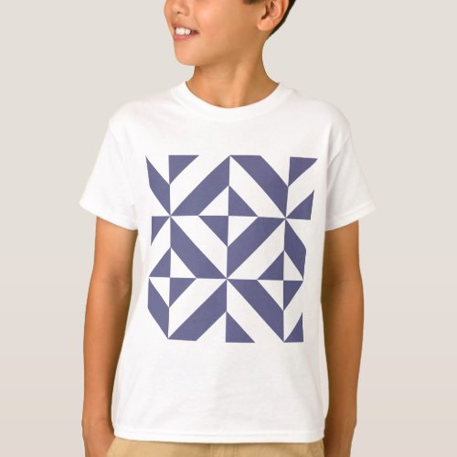 Midnight Blue Geometric Deco Cube Pattern T_Shirt