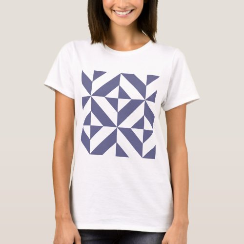 Midnight Blue Geometric Deco Cube Pattern T_Shirt