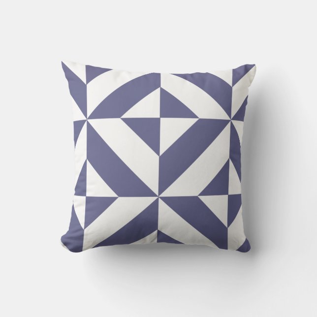 Midnight Blue Geometric Deco Cube Pattern Throw Pillow (Front)
