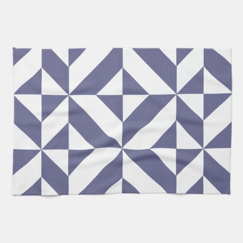 Midnight Blue Geometric Deco Cube Pattern Towel