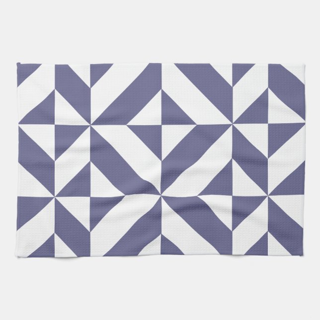 Midnight Blue Geometric Deco Cube Pattern Towel (Horizontal)