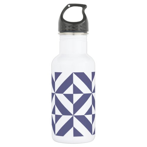 Midnight Blue Geometric Deco Cube Pattern Water Bottle