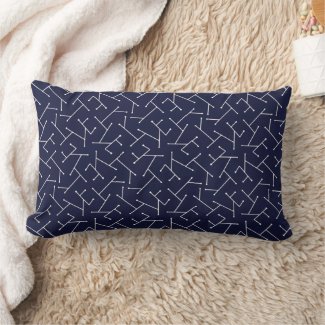 Midnight Blue Geometric White Sticks Lumbar Pillow