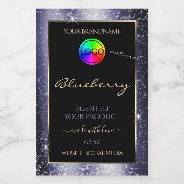 Midnight Blue Glitter Frame Product Label and Logo (Single Label)