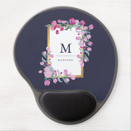 Midnight Blue, Gold And Pink Bougainvillea Flowers Gel Mouse Pad