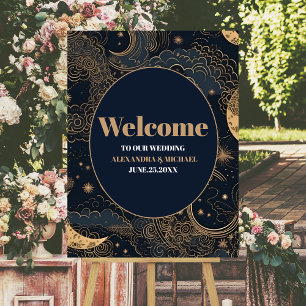 Midnight Blue Gold Celestial Wedding Foam Board