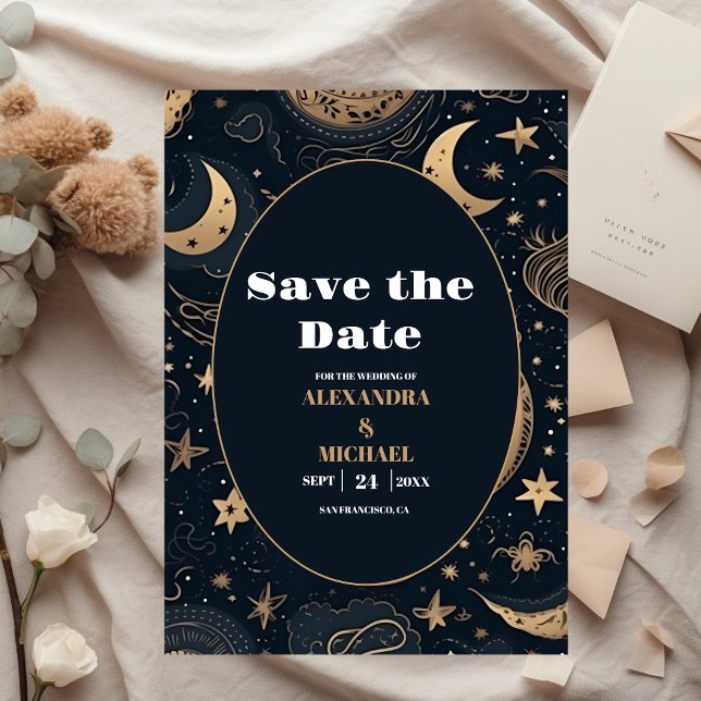 Midnight Blue Gold Celestial Wedding Save The Date (Creator Uploaded)
