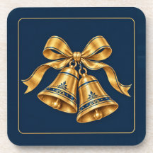 Midnight Blue & Gold Christmas Bells Coasters - 6