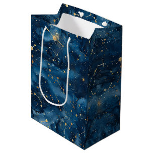 Midnight Blue Gold Cosmic Nebula Stardust Medium Gift Bag