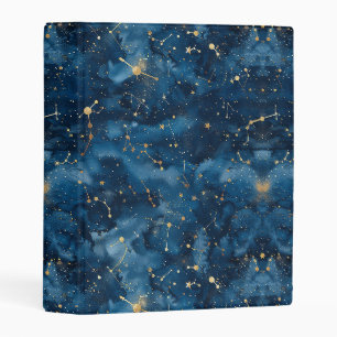 Midnight Blue Gold Cosmic Nebula Stardust Mini Binder