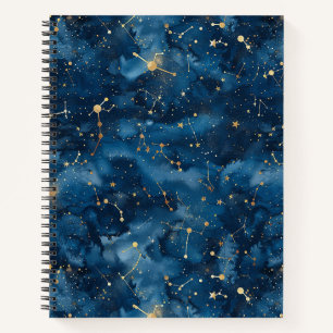 Midnight Blue Gold Cosmic Nebula Stardust Notebook