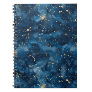 Midnight Blue Gold Cosmic Nebula Stardust Notebook