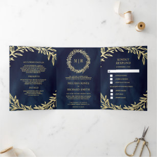 navy/midnight blue cheque book wedding invitation 