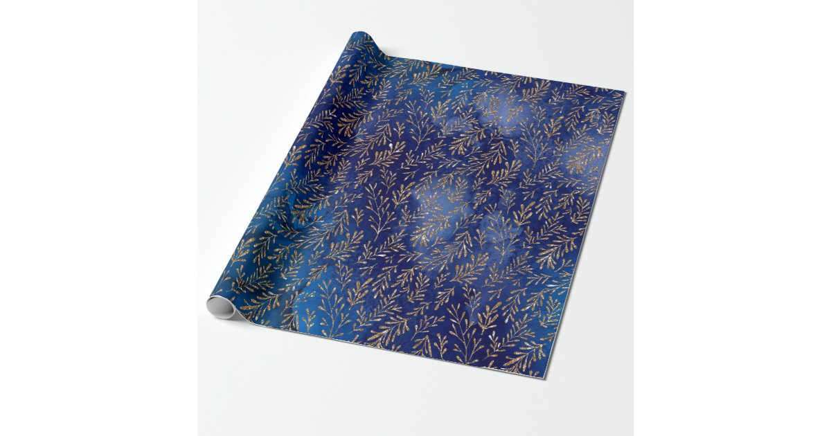 Midnight Blue Gold Leaf Elegant Effect Wrapping Paper Zazzle Midnight Blue Gold Leaf Elegant Effect Wrapping Paper Zazzle