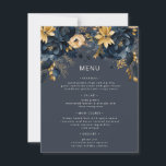 Midnight Blue Gold Luxe Floral Wedding Menu Card<br><div class="desc">Our "Watercolor Moody Florals" collection features dark florals in black, teal and midnight blue colors with golden accents combined with elegant typography for all your occasions. Mix and match the items as you wish and contact us if you have any special requests through chat or email. Check our store for...</div>
